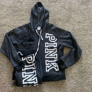 VS Pink zip up hoodie and jogger set